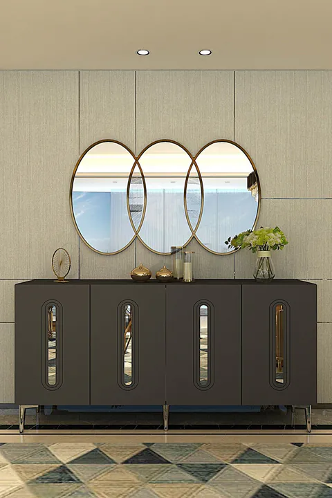 Consola, Hanah Home, Rany 150, 150x75x32 cm, Antracit / Argintiu