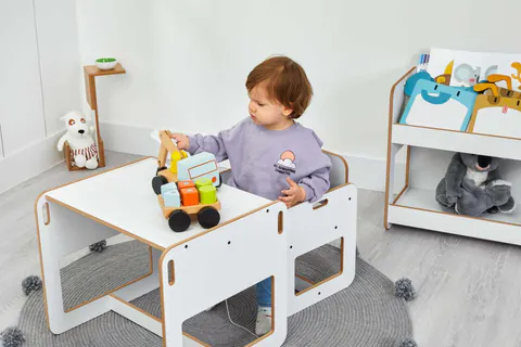 Set masa si scaun pentru copii, Hanah Home, Dove, Alb