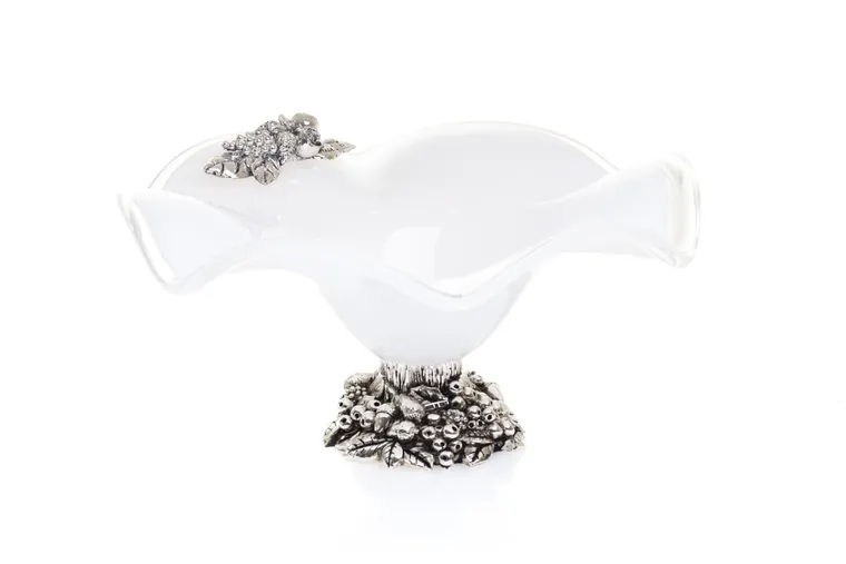 Bol M CENTRO, 35x17 cm alb, sticla Murano