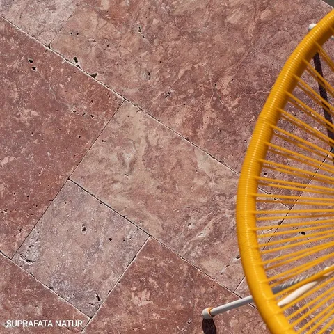 Travertin Opium Red Cross Cut French Pattern Set Antichizat, 1.2 cm