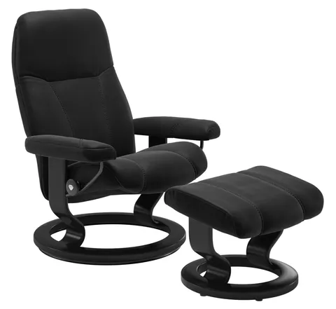 Fotoliu recliner cu taburet Stressless Consul Classic M cadru Black tapiterie piele Paloma Black