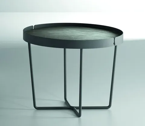 Masuta Dexo Trino diametru 60cm h 45cm baza metalica negru blat ceramic Vulcano Nero