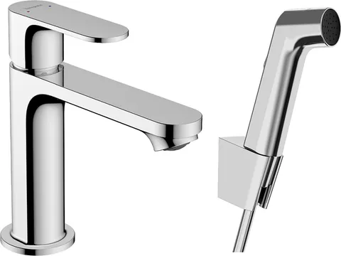 Baterie lavoar Hansgrohe Rebris S 110 EcoSmart cu dus tip bideu pentru igiena intima fara ventil crom