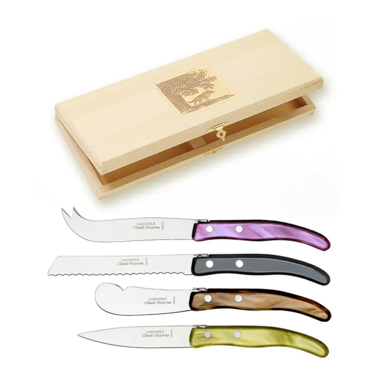 Set cutite mic dejun Claude Dozorme Berlingot 4P maner rasina gri-mov 4 piese cutie lemn