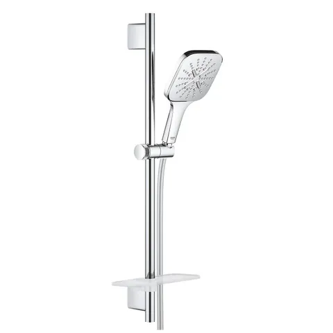 Set de dus Grohe Rainshower SmartActive 130 Cube cu bara 60cm furtun 175cm polita si para de dus cu 3 jeturi crom