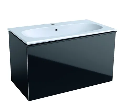 Set mobilier Geberit Acanto cu lavoar 90x48cm alb si dulap baza 89x47.5cm cu un sertar sticla negru mat EXPUS