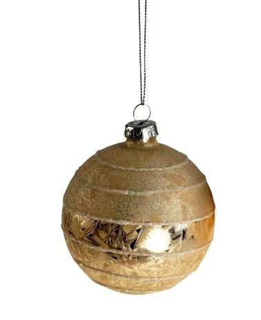 Decoratiune brad Deko Senso Glimmer Line sticla 8cm alb - auriu