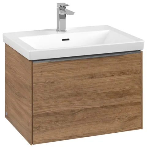 Dulap baza suspendat Villeroy & Boch Subway 3.0 cu iluminare 62x43x48cm Oak Kansas maner aluminiu