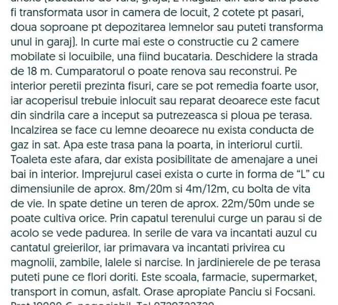 Vand casa batraneasca+teren, jud Vrancea