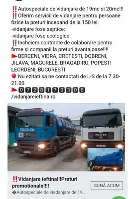 Vidanjare - desfundare canalizare Bucuresti si Ilfov - Non Stop