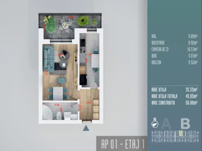 Garsonieră decomandată, 45 mp - bloc nou 2025, Titan